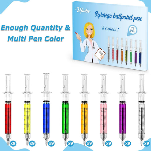 72Pcs Syringe Pens, Multi-Color Nurses Week Gifts Bulk, Retractable Black Ink Nurse Pens, Nursing School Supplies