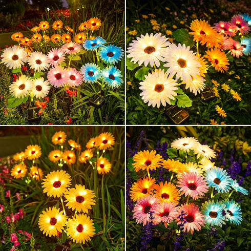 4 Pack 16 WdtPro Solar Lights Outdoor Garden Decor, Garden Lights with Glowing Daisy Flowers, Solar Flowers Outdoor