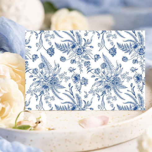 50 Pack Whaline Flower Stationery Cards with Envelopes Blank Thank You Note Cards Blue White Floral Print Greeting Card