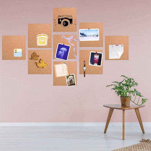 SUNGIFT Cork Board 12"x12" - 1/2" Thick Square Bulletin Boards, 9 Pack with 100 PCS Push Pins