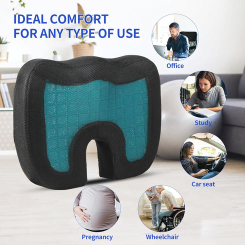 Tailbone Gel Enhanced Seat Cushion - Memory Foam Chair Pillow with Cooling Gel for Sciatica Coccyx Back & Pain Relief