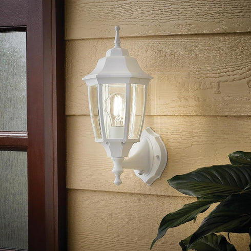 Photocell-Controlled Outdoor Wall Light Die-Cast Aluminum & Glass Water-Resistant Exterior Fixture, Wet
