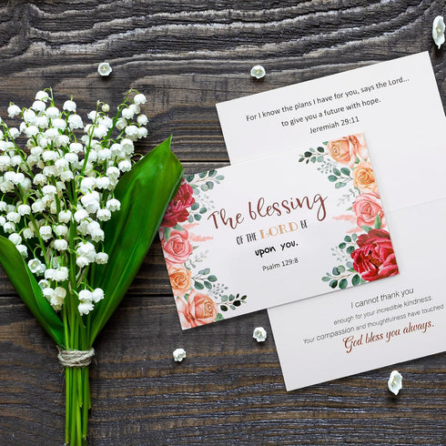 Affrolling 50 Pack 4x6 Inch, Spring Religious Christian Thank You Cards Bulk with Scripture Envelopes Stickers Bible