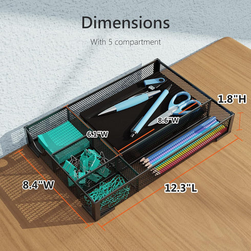 Small Metal Drawer Organizer - Pen Pencil Mesh Desk Organizer Tray for Office, Bathroom, Kitchen