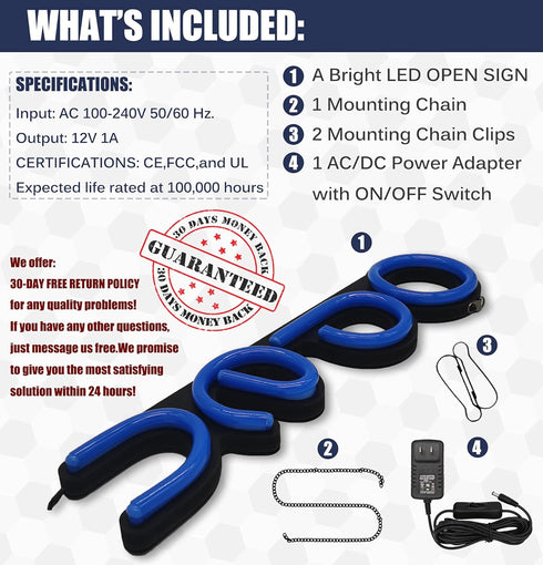 LED Neon Open Sign for Business, 16x6 inch Lighted Sign for Restaurants, Offices, Retail Shops, Window Storefronts,