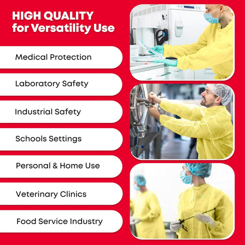 Ever Ready First Aid Isolation Gown, Fluid Resistant, Yellow, Pack of 10 with Elastic Wrists