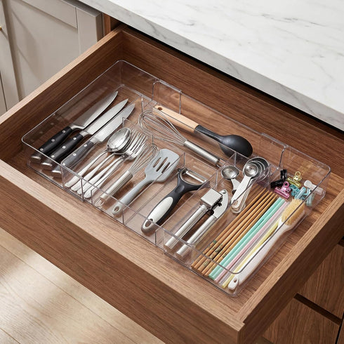 Briwooody 2 (Clear,8 Pcs Large Expandable Acrylic Drawer Organizers, Grid Adjustable Drawer, Dividers Organizer