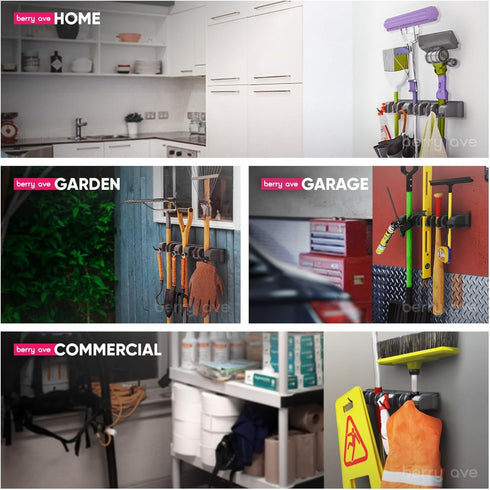 Closet (2 Pack) EXTRA GRIP Mop & Broom Holder Wall Mount - Wall Hanging Garden Tool & Utility Organizer, Mop & Broom