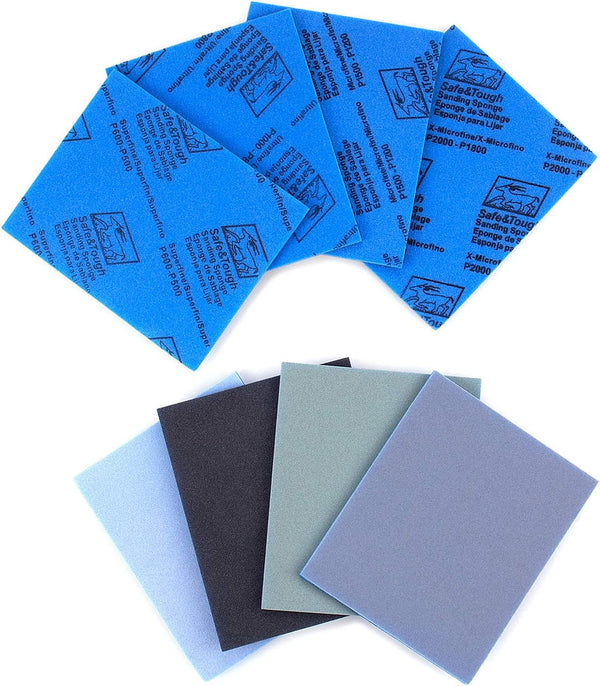 500-2000 Grit Sanding Sponge 8 Pads - 4.5" x 5.5" Ultra Fine Hand Sanding Sponges for Drywall, Metal, Wood