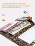 Server Book for Waitress - 5x9 Leopard Magnetic Closure Wallet with Zipper Pocket and Money Pouch