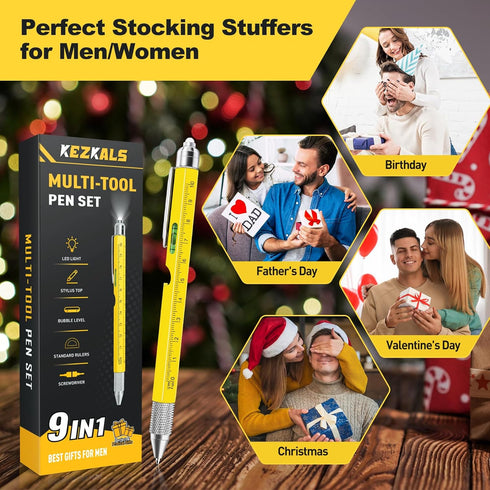 KEZKALS 9 in 1 Multitool Pen Gifts for Men, Birthday Gifts for Dad Him Husband, Cool Gadgets Tools, Anniversary