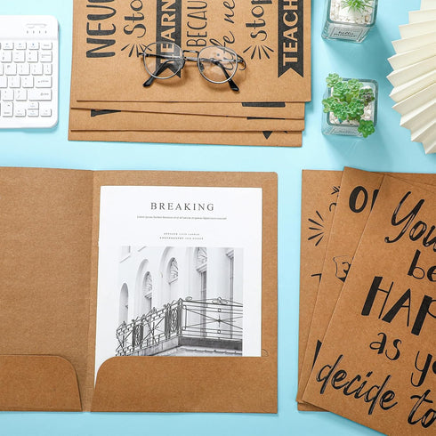 Sherr 24 Pack Inspirational 2 Pocket Folders, Decorative Motivational Letter Size Folders with Pockets