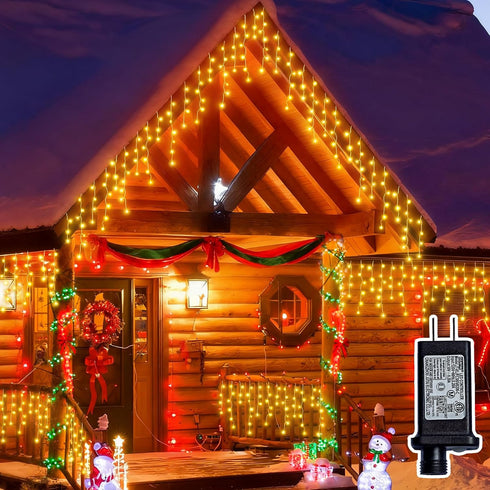 BYIZO 480 66+33 8 Christmas Outdoor Icicle Lights - LED FT Modes Curtain Fairy String Light Plug in, Waterproof