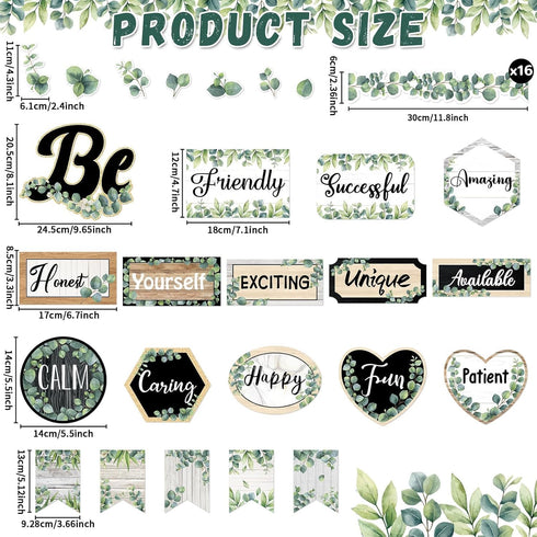 Back to School Eucalyptus Motivational Classroom Bulletin Board Decorations, Greenery Inspirational Quotes Cutouts