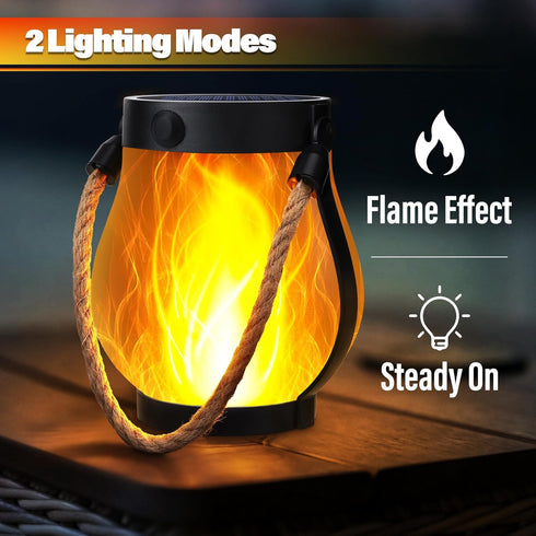 1 Pack Gen2 2 iBaycon Solar Lanterns Lights, Ultra-Real Flame Garden Lights with Dual Charging USB & Solar, Modes