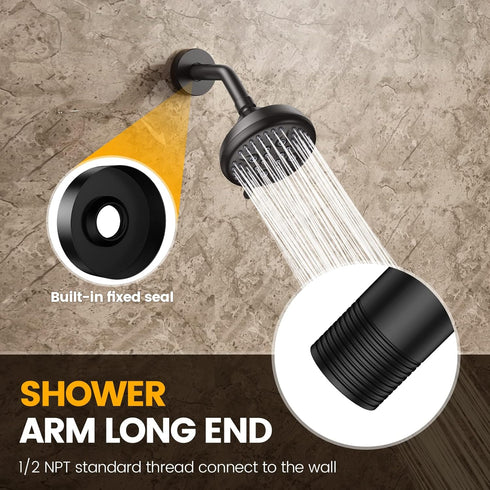 YASFEL Black Shower Arm 6" Extension Arm Pipe with Flange and Teflon Tape for Shower Head & Handheld Shower Head (SUS