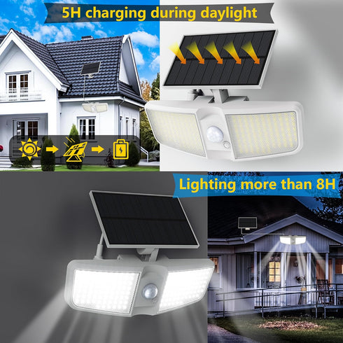 6500K 180 IP65 2-PCS Solar Motion Sensor Outdoor Floodlights with Remote Control, LED Waterproof,Solar Security Outdoor