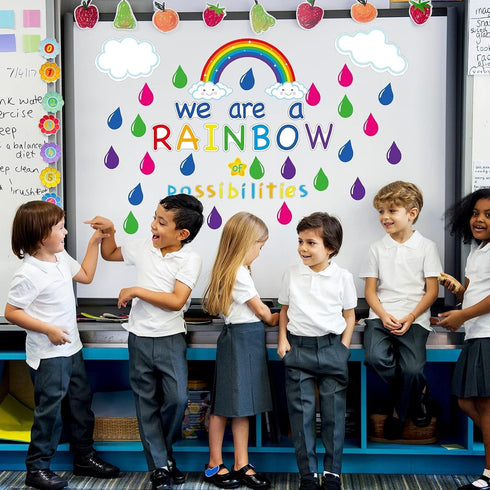 Motivational Rainbow Bulletin Board Cutouts - Inspirational Classroom Decoration for School Chalkboards and Walls