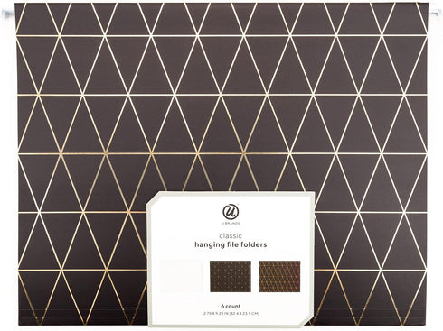 U Brands Classic Hanging File Folders Set, Office Supplies, Black, Gold and White, FSC Certified, 6 Count
