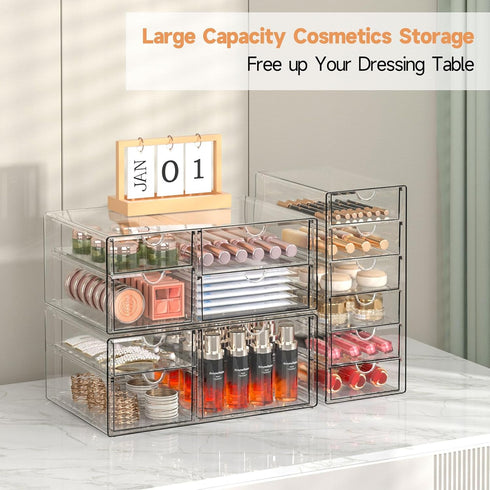 Makeup Drawer Storage Organizer with 13 Drawers, 3 Set Acrylic Office Desk Organization for Makeup, Jewelry, Bathroom