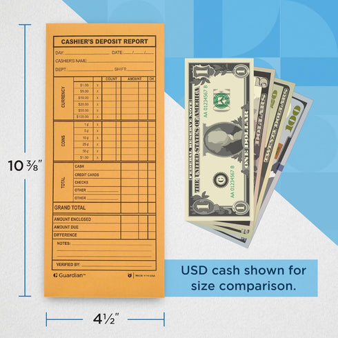 Guardian Cashier Deposit Report Envelopes with Gummed Flaps, Pack of 500 Cash Drop Envelopes for Small Businesses