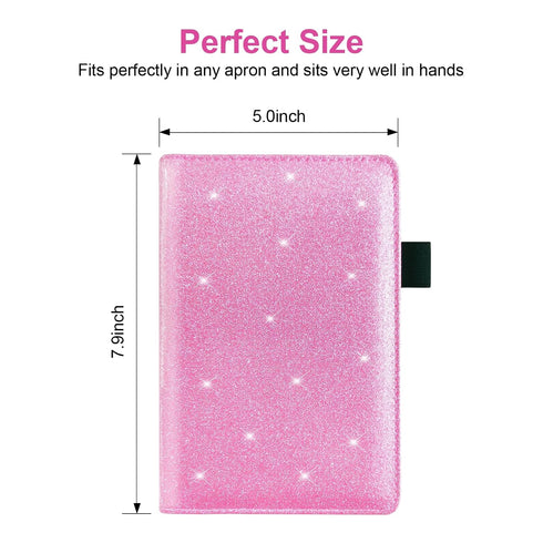 2 Server Book with Zipper Pockets, Leather Server Book Organizer for Waitress, Bling Waiter Book Money Wallet with Pen