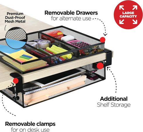 Under Desk Drawer Organizer Clamp-On, Mesh Metal Attachment, 1 Drawer Slide Out for Office Supplies & Home Essentials