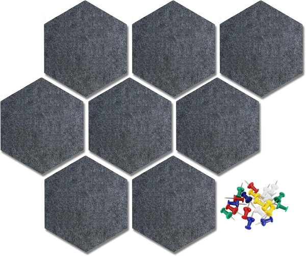 Felt Hexagon Bulletin Board Pack of 8 with 20 Push Pins, Notice Boards for Home Office Kitchen, Felt Wall Tiles