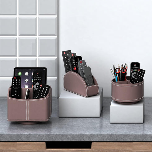 Thipoten Faux Leather Remote Control Holder, 360° Art Supply Organizer for Office Supplies, Space Saver Caddy
