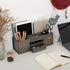 Liry Products Brown Wooden Desktop Organizer with Multiple Compartments, Rack Shelf for Office Supplies