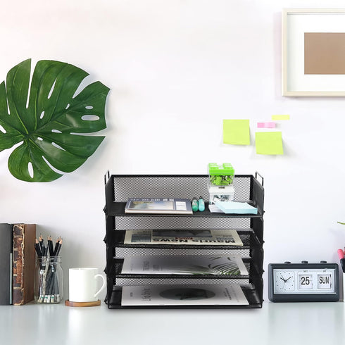 EASEPRES 4 Tier Stackable Desktop Document Letter Tray Organizer, The Mesh Collection, Black