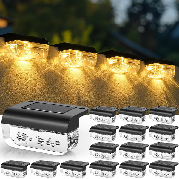 Herzila 16 Pack Solar Fence Lights, Waterproof Outdoor Solar Step Lights Fence