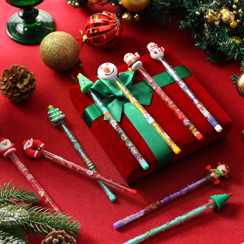 Qilery 24 Pcs Christmas Pencils, Assorted Multi Point Stackable Push Pencil, Xmas Party Favors