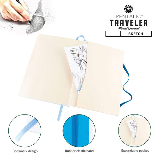 Pentalic 6"x 8" Pocket Sketchbook Traveler Journal, 160 Pages, Bright Blue