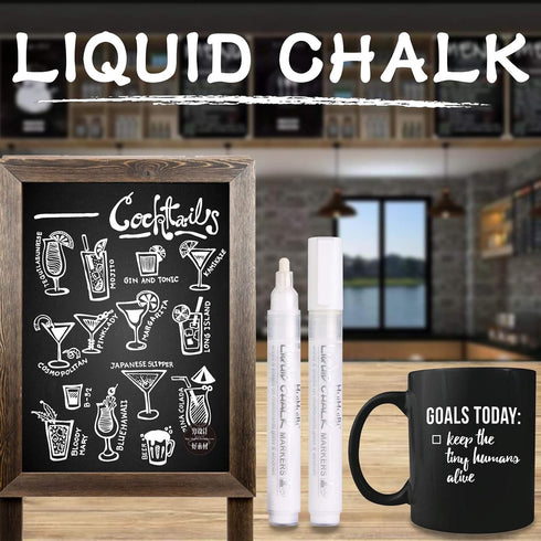 Liquid Chalk Markers for Chalkboards, 6 White Dry Erase Marker Pens for Signs, Windows, and Glass