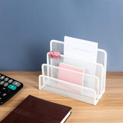 VANRA Metal Letter Tray, White - Letter Rack with 3 Compartments, Desk Organizer for School and Office