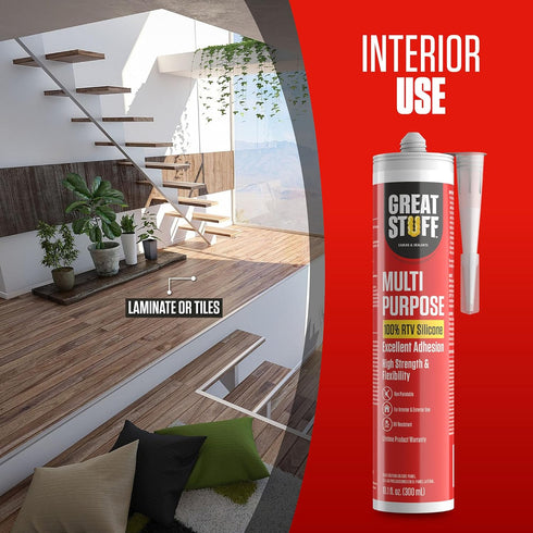 Great Stuff Clear RTV Silicone Sealant, 100% Silicone, All Purpose, Outdoor Weatherproof Caulking, 10.1 oz