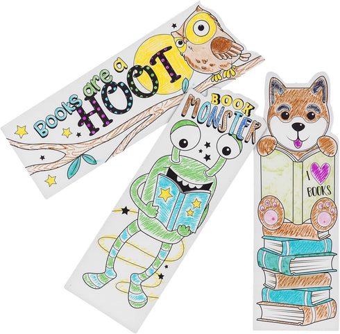 Juvale 24-Pack DIY Bookmarks for Kids & Students - Color Your Own Bookmark Kit with Book Worm Designs for Reading,