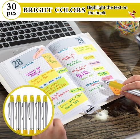 Colarr 30 Pcs Highlighter with Ballpoint Pen Combo, Chisel Tips for Student Office Writing, Coloring, Underlining