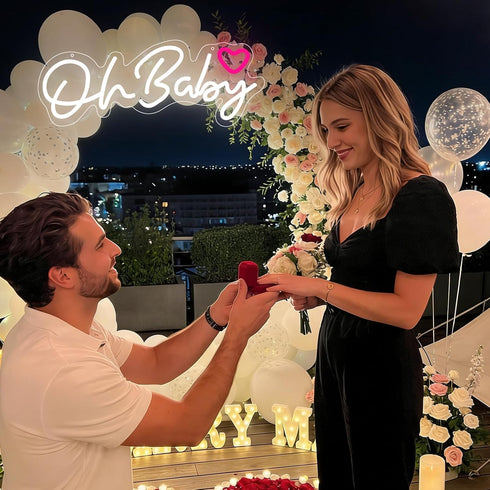 Dimmable Powered16.5"*6.9" Oh Baby Neon Sign for Backdrop,White LED Light Up Sign for Boy and Girl Baby Shower Gender