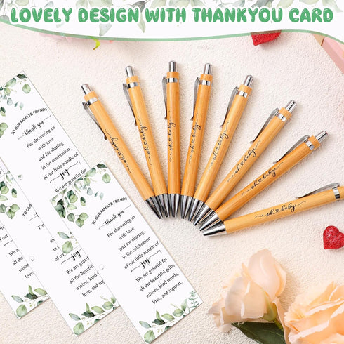Yeaqee 100 Sets Woodland Safari Baby Shower Gifts - Bamboo Pens and Greeting Cards for Gender Reveal Favors