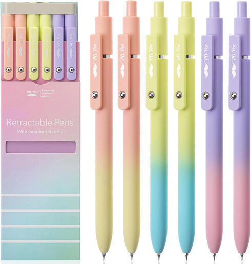 Mr. Pen Retractable Gel Pens, 6 Pack, Black Gel Pens, Gradient Color Barrels, Fine Point 0.5mm, Cute Aesthetic Pens