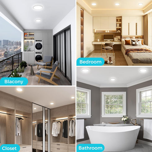 4Pack 4.7 Inch 3000K 4000K 6500K 7W 700LM Closet libtit Small LED Ceiling Lights Flush Mount, Adjustable, White Round
