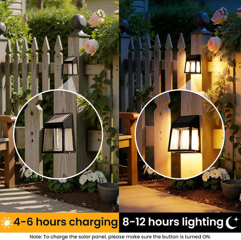 2 Pack GIGALUMI Solar Fence Lights, Fence Outdoor Waterproof Lights Solar Powered, Warm White Yard Decorations