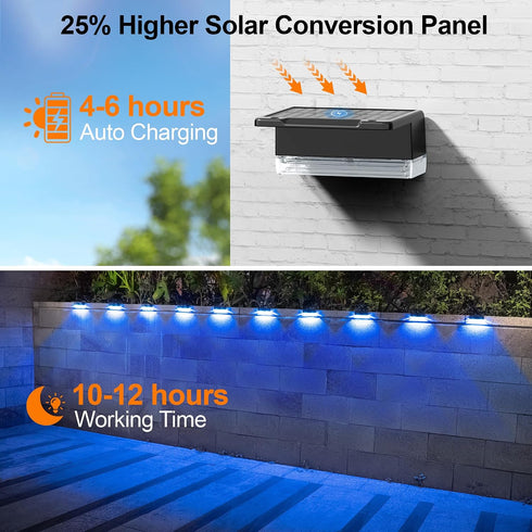 8 IP65 4 Pack Ellasay Solar Fence Lights Outdoor: Lighting Modes with RGB Solar Powered Deck Light - Waterproof - Wall