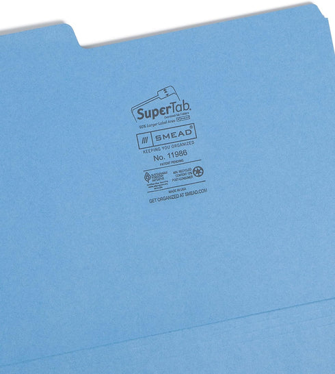 Smead SuperTab File Folder, Blue, Oversized 1/3-Cut Tab, Letter Size, 100 per Box (11986)