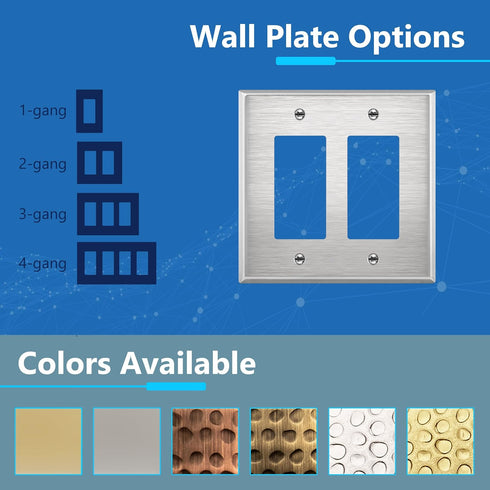 LIDER Dual Decorator Metal Wall Plate, 5 Pack, Impact Resistant Stainless Steel Outlet Receptacle/Light Switch Cover