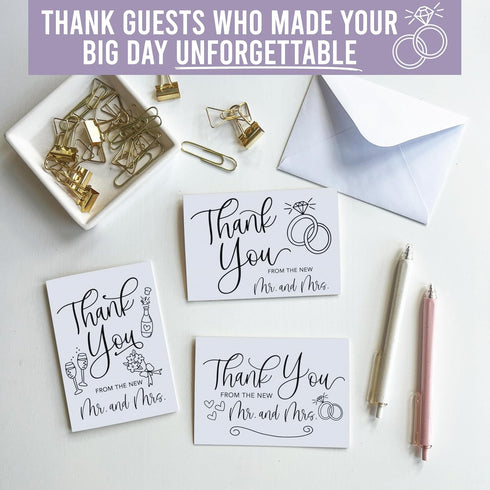 -54 Hadley Designs Wedding Thank You Cards with Envelopes White Thank You Cards Wedding with Envelopes, ThankYou Notes