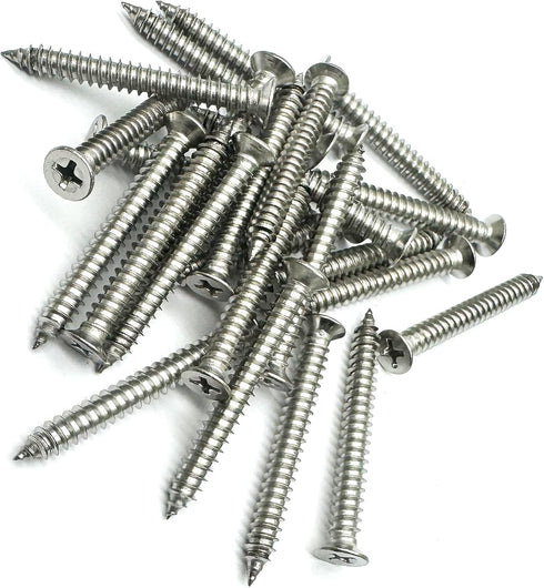 6 x 50mm Screw, Flat Head Phillips Slot, 304 Stainless Steel Self Tapping Wood Drywall Screws, 25 Pcs