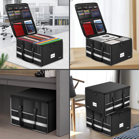 ENGPOW File Box with Lock, Fireproof Document Storage Organizer Box with Inserts for Hanging Letter and Legal Folders